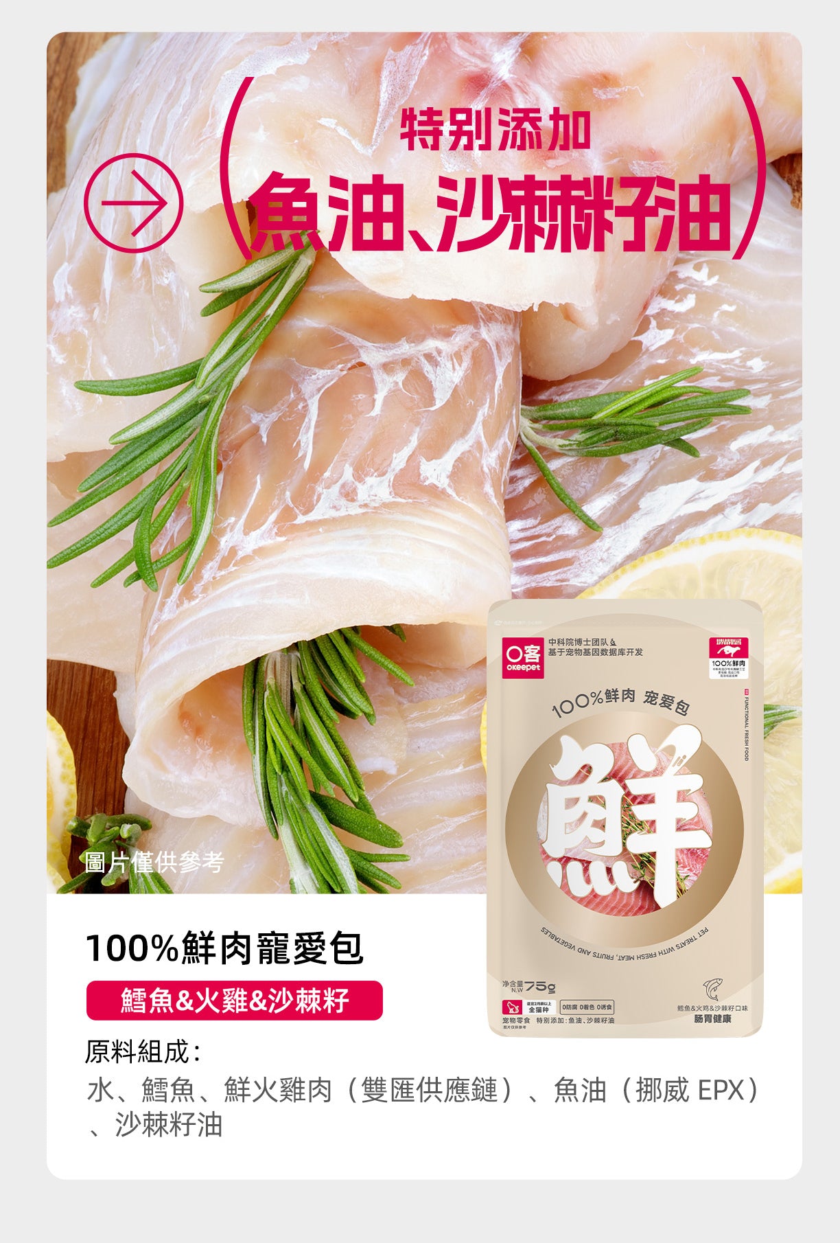 【Okeepet 100%鮮肉寵愛包｜金槍魚&火雞&棕櫚仁配方】