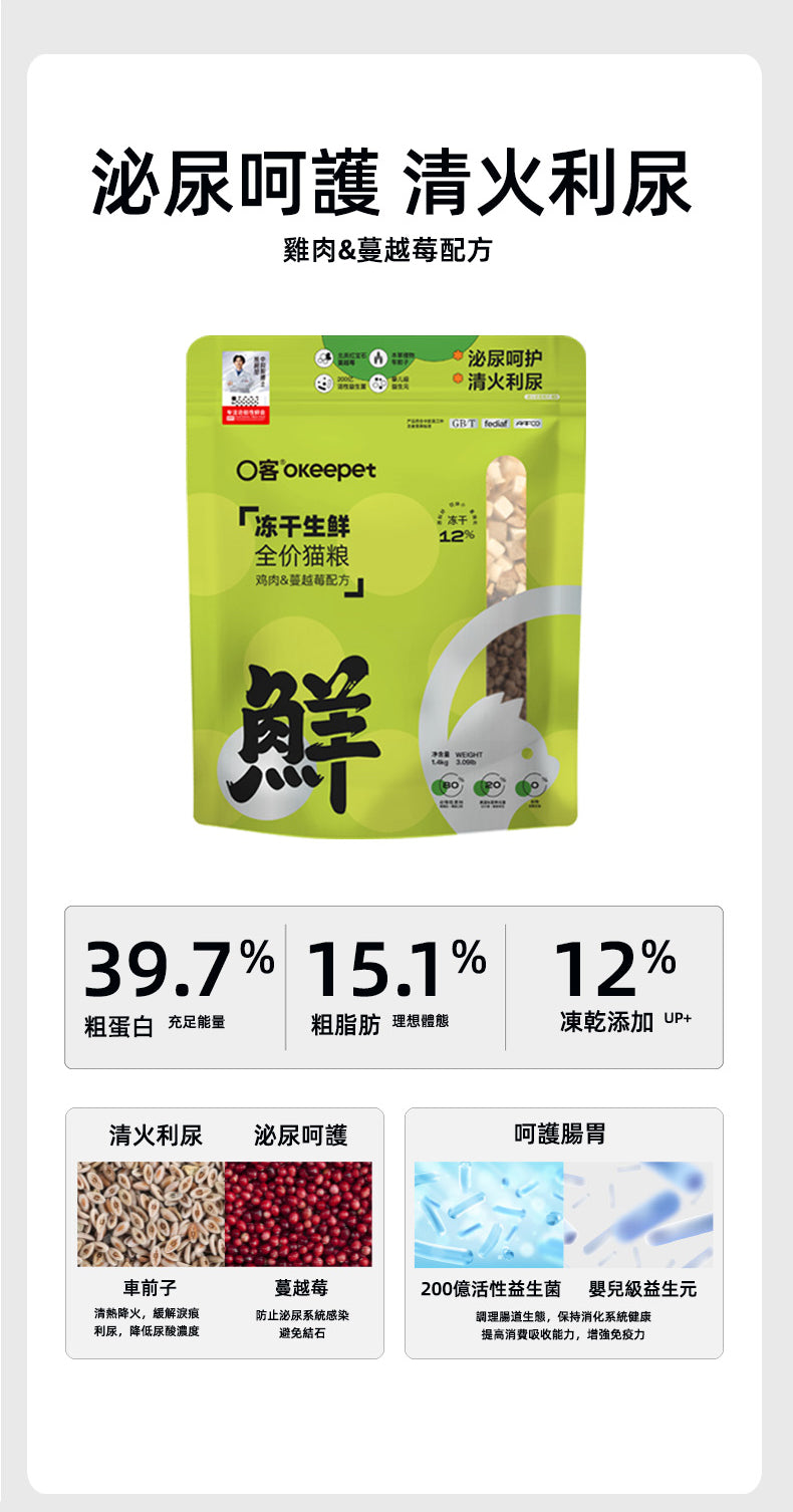 【Okeepet Freeze-Dried Fresh Complete Cat Food｜Chicken &amp; Alfalfa Formula】